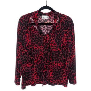 Women's Liz & Me Red & Black Leopard Print Stretch Top, Size 2X
